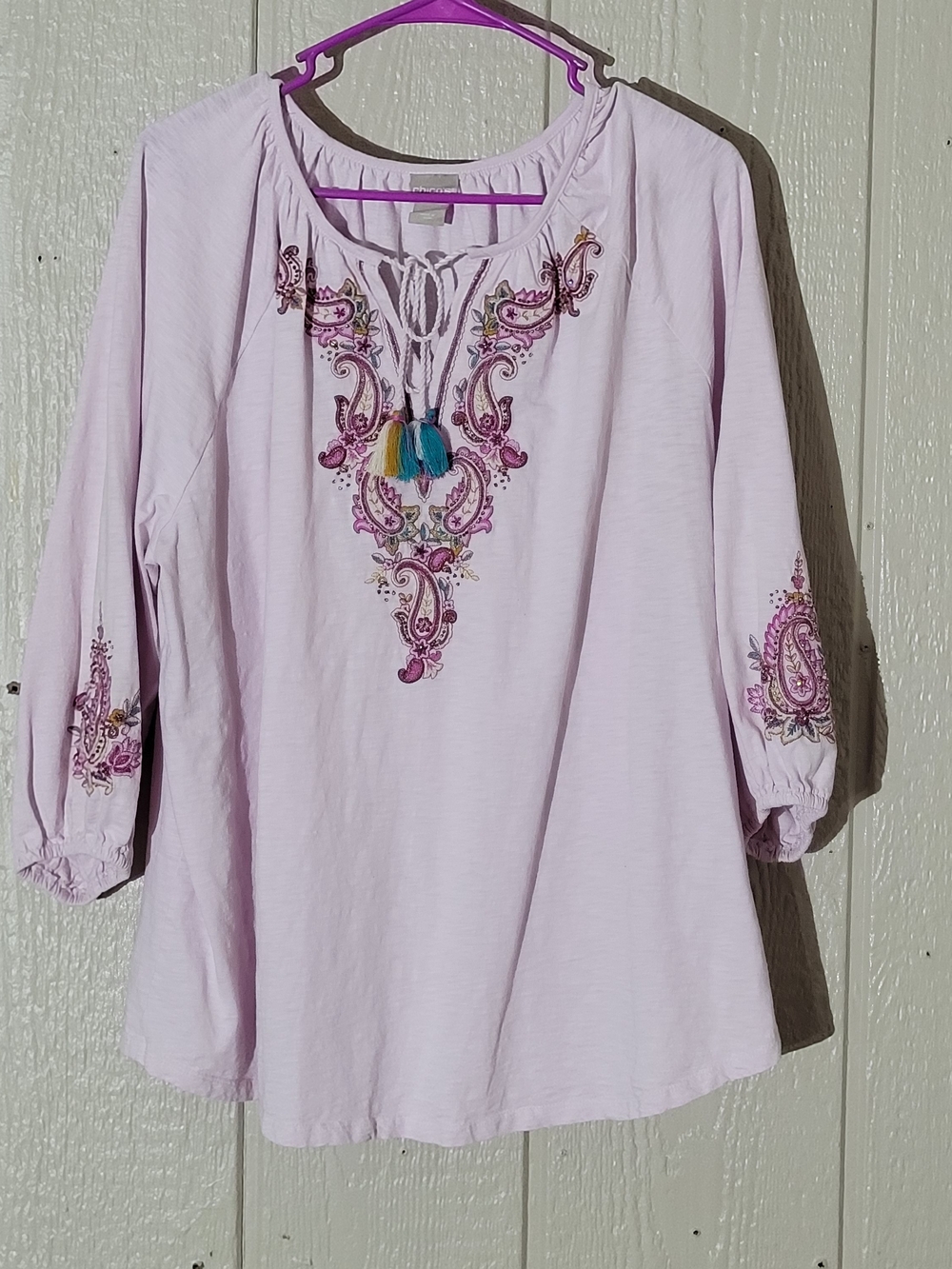 Chico's Lavender Embroidered Tassel Tunic